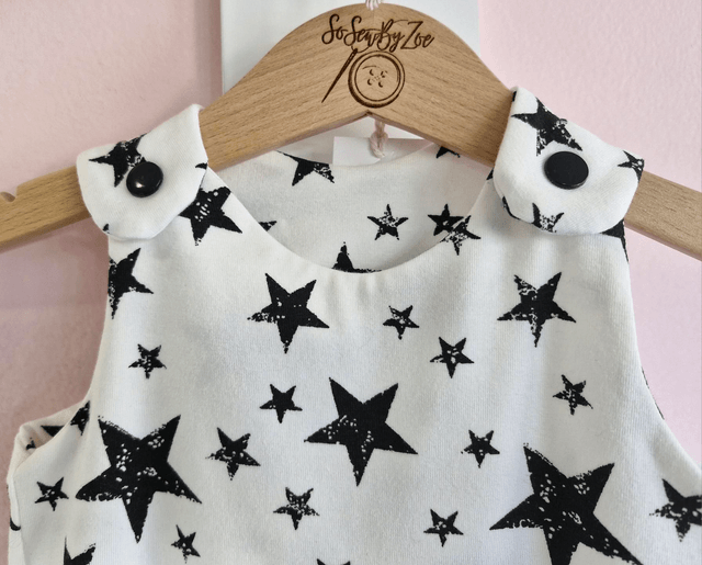 2-4 months 'Freddie' romper white with Black Stars